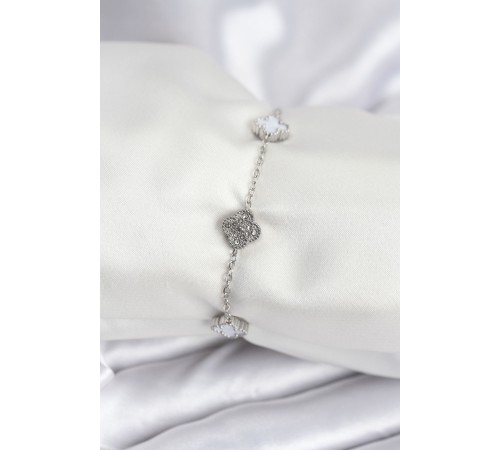 316L Çelik Gümüş Renk Beyaz ve Zirkon Taşlı Baby Boy Yonca Kadın Bileklik - TJ-BB7956