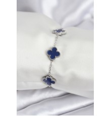 316L Çelik Zincir Gümüş Renk Lacivert Yonca Kadın Bileklik - TJ-BB7958