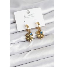 316L Çelik Nazarlı Yonca Model Kadın Küpe - TJ-BKP11230