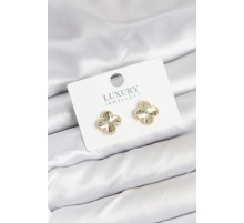 Pirinç Gold Renk Tekli Yonca Kadın Küpe - TJ-BKP11232