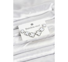 316L Çelik Gümüş Beyaz Renk 3 Boy Yonca Küpe Seti - TJ-BKP11236