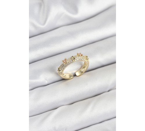 Pirinç Gold Renk Zirkon Taşlı Vintage Kadın Yüzük - TJ-BYK3832