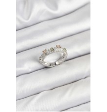 Pirinç Gümüş Renk Zirkon Taşlı Vintage Kadın Yüzük - TJ-BYK3833