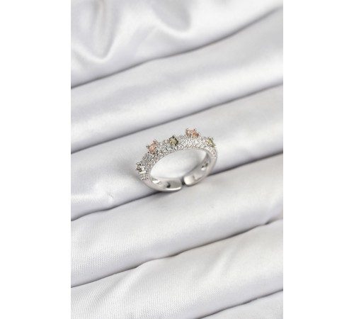 Pirinç Gümüş Renk Zirkon Taşlı Vintage Kadın Yüzük - TJ-BYK3833