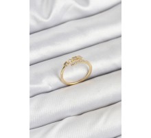 Pirinç Gold Renk Kalpli Detaylı Zirkon Taşlı Kadın Yüzük - TJ-BYK3840