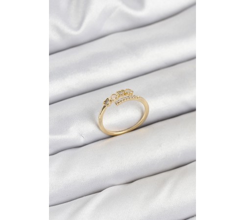 Pirinç Gold Renk Kalpli Detaylı Zirkon Taşlı Kadın Yüzük - TJ-BYK3840