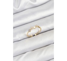 Pirinç Gold Renk Minimal Yonca Detaylı Kadın Yüzük - TJ-BYK3842