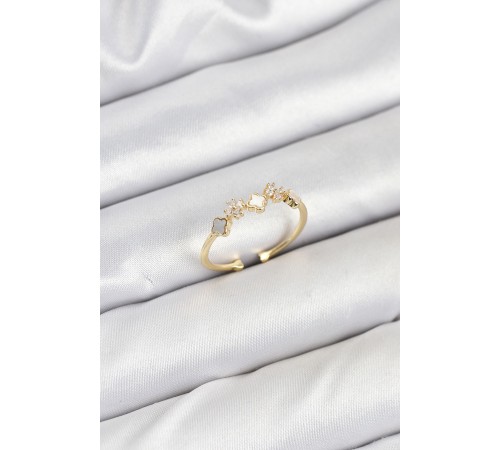 Pirinç Gold Renk Minimal Yonca Detaylı Kadın Yüzük - TJ-BYK3842