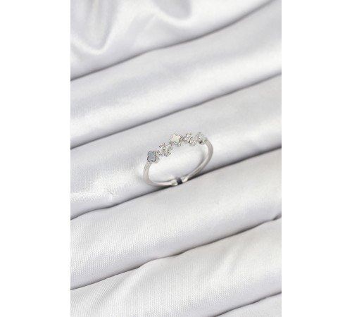 Pirinç Gümüş Renk Minimal Yonca Detaylı Kadın Yüzük - TJ-BYK3843