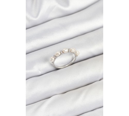 Pirinç Gümüş Renk Sıralı İncili Kadın Yüzük - TJ-BYK3845