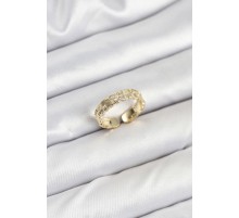 Pirinç Gold Renk Zirkon Taşlı Sırım Kadın Yüzük - TJ-BYK3846