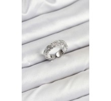 Pirinç Gümüş Renk Zirkon Taşlı Sırım Kadın Yüzük - TJ-BYK3847