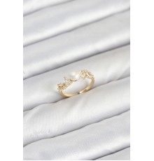 Pirinç Gold Renk Zirkon Taşlı İncili Model Kadın Yüzük - TJ-BYK3852