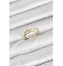 Pirinç Gold Renk Kelebek Zirkon Taşlı Kadın Yüzük - TJ-BYK3854