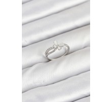 Pirinç Gümüş Renk Kelebek Zirkon Taşlı Kadın Yüzük - TJ-BYK3855