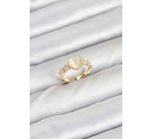 Pirinç Gold Renk Zirkon Taşlı Kalpli Kadın Yüzük - TJ-BYK3856