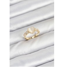 Pirinç Gold Renk Zirkon Taşlı Kalpli Kadın Yüzük - TJ-BYK3856