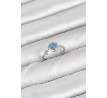 Pirinç Gümüş Renk Zirkon Taşlı Ay Yıldız Kadın Yüzük - TJ-BYK3861