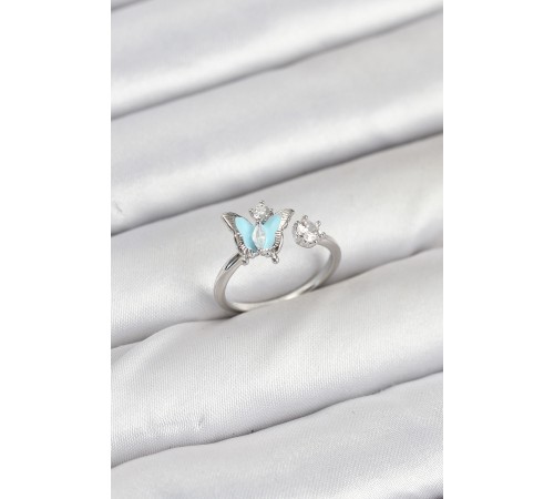 Pirinç Gümüş Renk Kelebek Model Kadın Yüzük - TJ-BYK3865