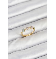 Pirinç Gold Renk Renkli Zirkon Taşlı Kadın Yüzük - TJ-BYK3866
