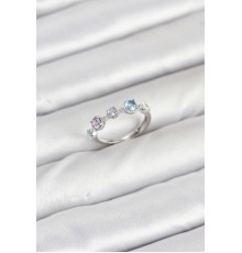 Pirinç Gümüş Renk Renkli Zirkon Taşlı Kadın Yüzük - TJ-BYK3867