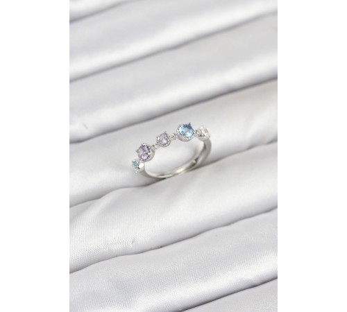 Pirinç Gümüş Renk Renkli Zirkon Taşlı Kadın Yüzük - TJ-BYK3867