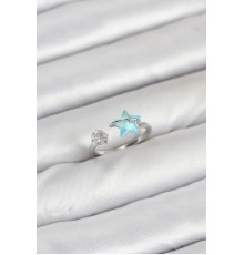 Pirinç Gümüş Renk Mavi Yıldızlı Model Kadın Yüzük - TJ-BYK3869