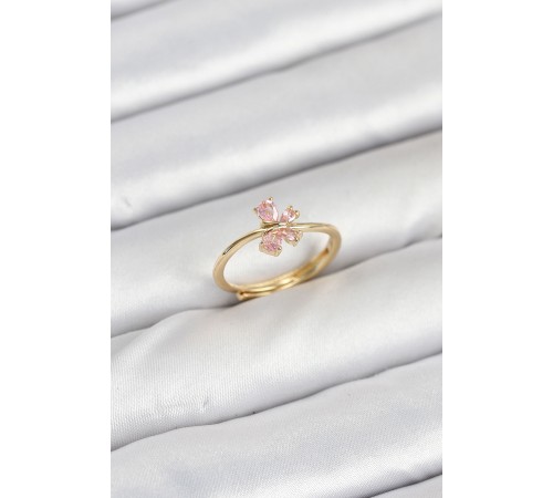 Pirinç Gold Renk Pembe Kelebek Kadın Yüzük - TJ-BYK3870