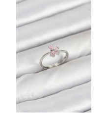 Pirinç Gümüş Renk Pembe Kelebek Kadın Yüzük - TJ-BYK3871
