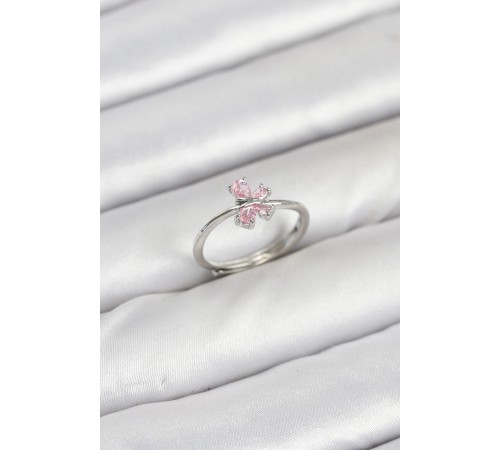 Pirinç Gümüş Renk Pembe Kelebek Kadın Yüzük - TJ-BYK3871