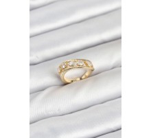 Pirinç Gold Renk Zirkon Taşlı Kadın Yüzük - TJ-BYK3872