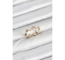 Pirinç Gold Renk Zirkon Taşlı İncili Kadın Yüzük - TJ-BYK3876