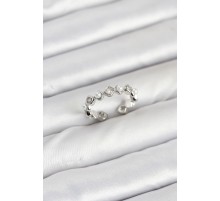 Pirinç Gümüş Renk Zirkon Taşlı İncili Kadın Yüzük - TJ-BYK3877