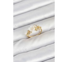Pirinç Gold Renk Çiçek Model Zirkon Taşlı Kadın Yüzük - TJ-BYK3878
