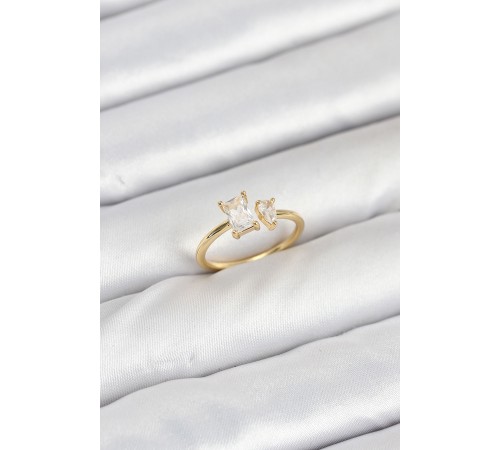 Pirinç Gold Renk Zirkon Taşlı Kadın Yüzük - TJ-BYK3882