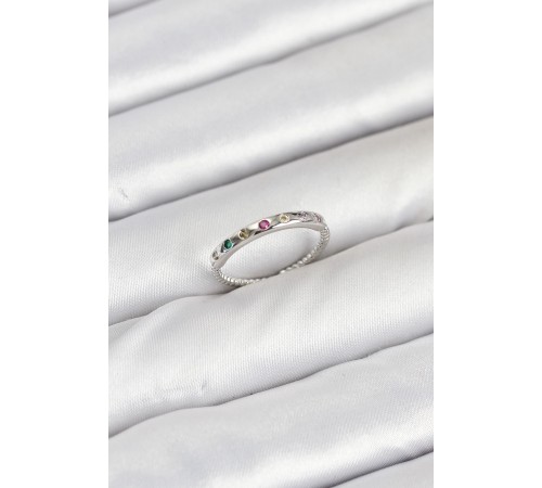 Pirinç Gümüş Renk Renkli Zirkon Taşlı Kadın Yüzük - TJ-BYK3885