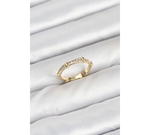 Pirinç Gold Renk Kemik Model Zirkon Taşlı Kadın Yüzük - TJ-BYK3888