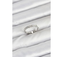 Pirinç Gümüş Renk Kemik Model Zirkon Taşlı Kadın Yüzük - TJ-BYK3889