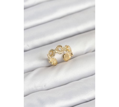 Pirinç Gold Renk Yonca Model Kadın Yüzük - TJ-BYK3894