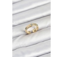 Pirinç Gold Renk Mavi Zirkon Taşlı Kutup Yıldızı Model Kadın Yüzük - TJ-BYK3896