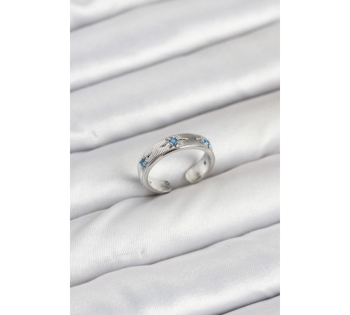 Pirinç Gümüş Renk Mavi Zirkon Taşlı Kutup Yıldızı Model Kadın Yüzük - TJ-BYK3897