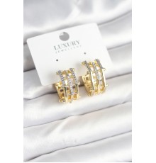 Pirinç Gold Renk Taşlı Halka Kadın Küpe - TJ-BKP11238