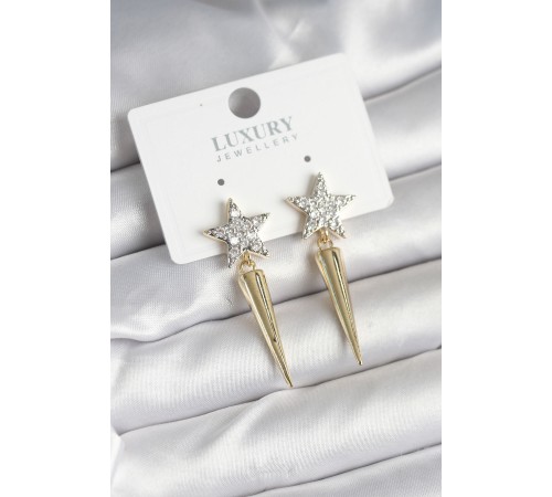 Pirinç Gold Renk Zirkon Taşlı Yıldız Model Çivi Kadın Küpe - TJ-BKP11240