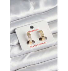 Pirinç Gold Renk Zirkon Taşlı Altıgen Kadın Küpe - TJ-BKP11245