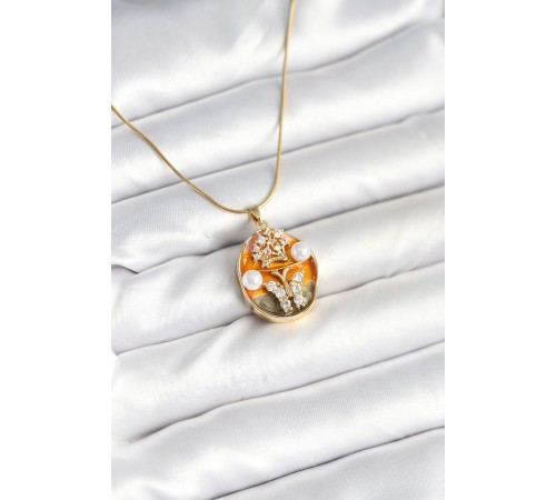 316L Çelik Zincir Kelebek Model Sanatsal Portre Kadın Kolye - TJ-BKO10594