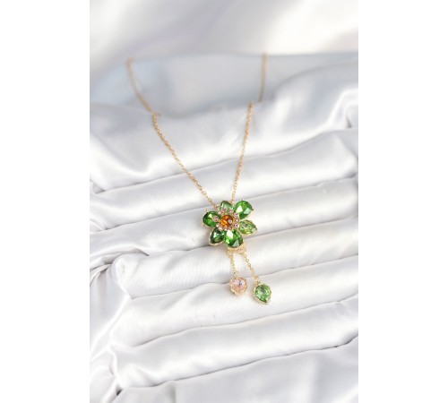 316L Çelik Zincir Gold Renk Çiçek Model Sallantılı Kadın Kolye - TJ-BKO10595