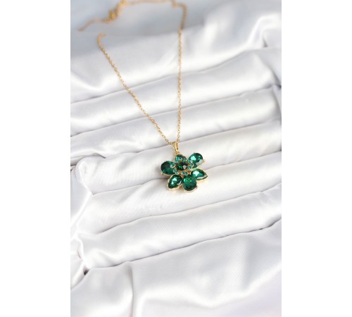 316L Çelik Zincirli Yeşil Çiçek Model Kadın Kolye - TJ-BKO10596