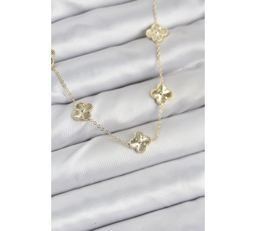 Pirinç Gold Renk Yonca Kadın Kolye - TJ-BKO10561