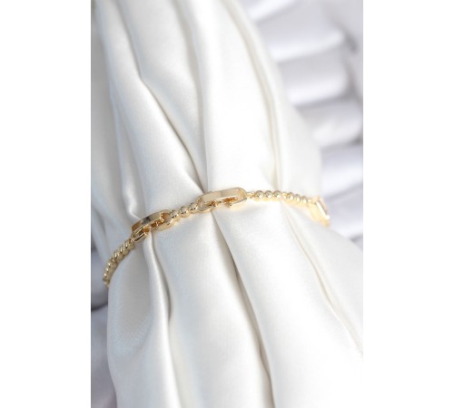 Pirinç Gold Renk Zirkon Taşlı Kalpli Model Kadın Bileklik - TJ-BB7967