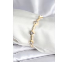 Pirinç Gold Renk Zirkon Taşlı Kalpli Model Kadın Bileklik - TJ-BB7967